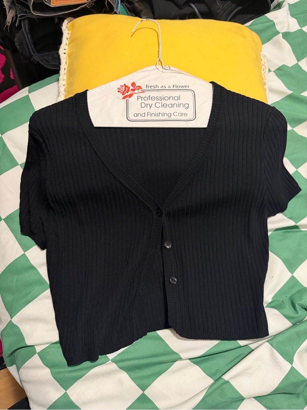 Stelen Black Ribbed Short-Sleeve Button Cardigan - Women Medium
